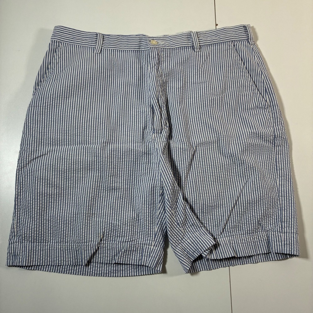 Jos. A. Bank Seersucker Shorts 36 8" Blue White Stays Cool Striped (Tag 38)
